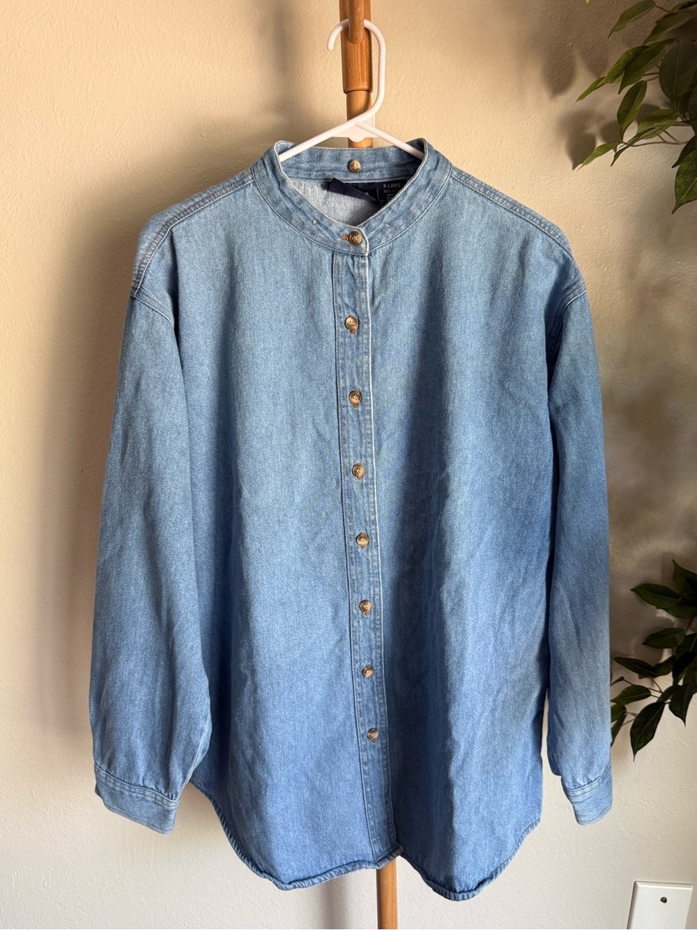 Vintage 90’s Y2K Argee Blue Denim Long Sleeve Button Up Shirt Women’s Size XL